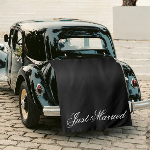 Black Just Married Fabric Car Wedding Banner Sign Tapestry
