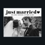Black Just Married Retro Bold Typography Photo Postcard<br><div class="desc">Just Married! Announce your elopement or wedding with this just married postcard. It featuring retro bold typography with heart accent. Personalize by adding your names, wedding date, message and photos. This just married card is perfect for any wedding theme and season. It's available as a flat card, postcard and folded...</div>