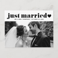 Black Just Married Retro Bold Typography Photo