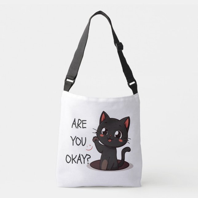 Black Kawaii Cat Tote Bag – Cute Kawaii Cat Lover  (Front)