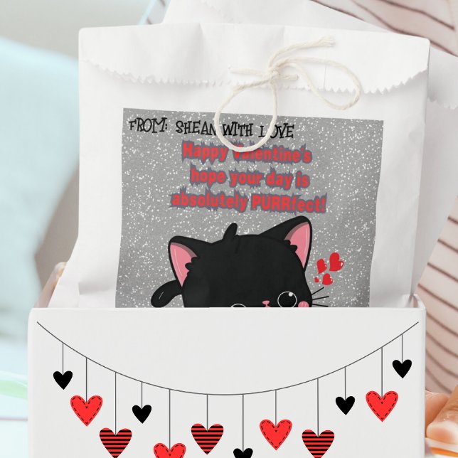 Black Kawaii Funny Valentine Kitten              Favour Bag (Make someone happy with this goody bag just add your treats and spread the love.)