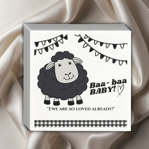 Black Kawaii Little Lamb Baby Shower Napkin