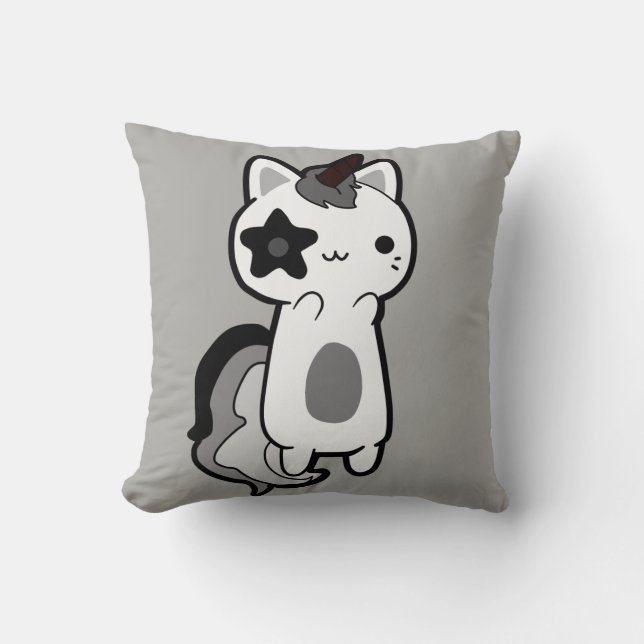 Black Kawaii Throw Pillow (Front)
