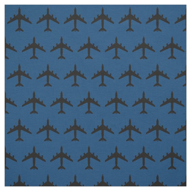Black KC-135 Refueling Jet Airplane on Blue Fabric (Swatch)