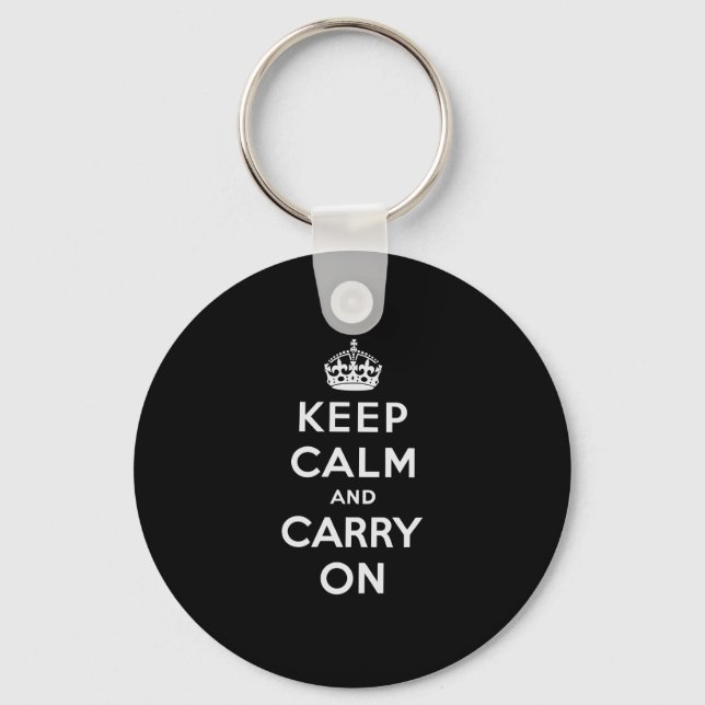 Black Keep Calm And Carry On Keychain (Front)