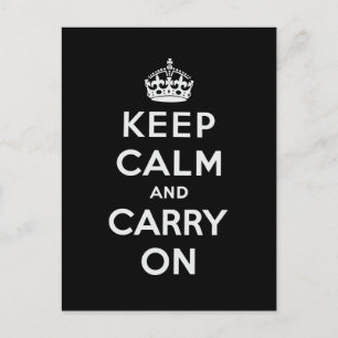 Black Keep Calm And Carry On Postcard