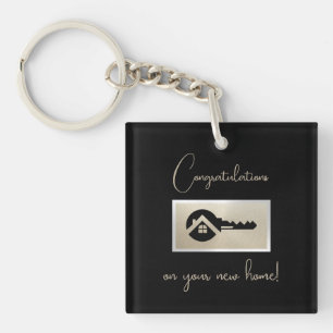 Black Key Champagne Glitter Real Estate Marketing  Keychain