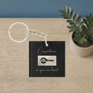 Black Key Champagne Glitter Real Estate Marketing  Keychain