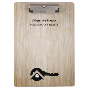 Black Key & Wooden Background Custom Real Estate  Clipboard
