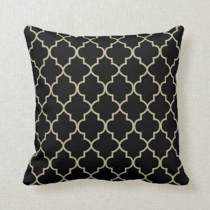 Black & Khaki  Quatrefoil Design Throw Pillow