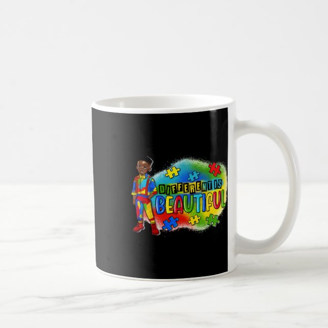 Black Kid Autism Different Is Beautiful Autism Awa Coffee Mug (Right)