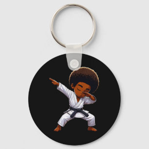 Black Kid Karate Funny Dabbing Afro Black Belt Boy Keychain