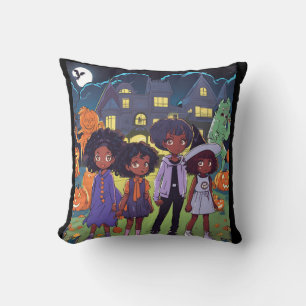 Black Kids Stumble On A Haunted Town Halloween Throw Pillow