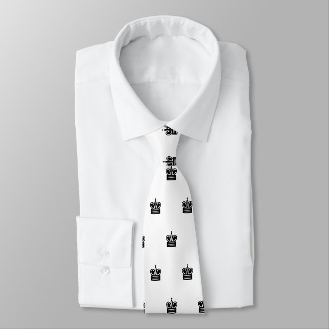 Black King custom chess piece pattern neck tie (Tied)