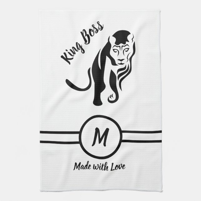 Black King Lion Leo Kitchen Towel (Vertical)
