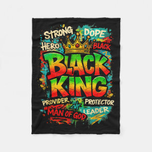 Black King Man Of God Strong Leader Melanin Black  Fleece Blanket