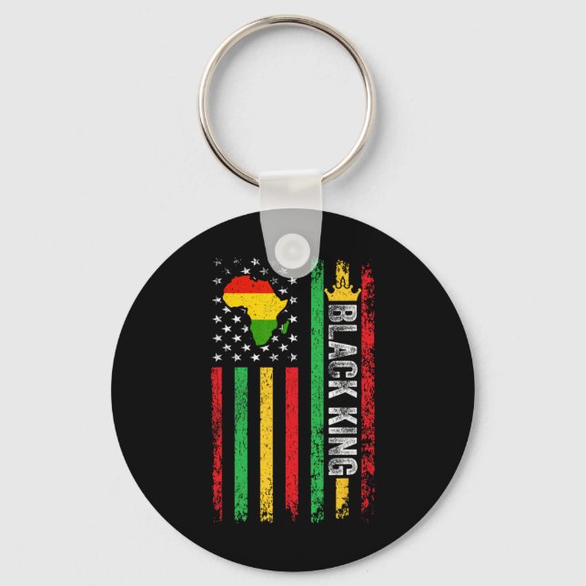 Black King Melanin African American Flag Black His Keychain (Front)