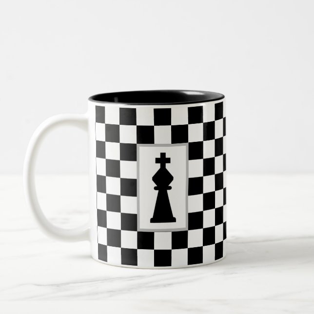 Black King on Black & White Chess Two-Tone Coffee Mug (Left)