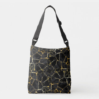 Black Kintsugi Gold Vein  Crossbody Bag
