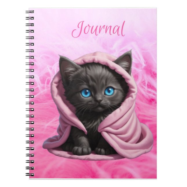 Black Kitten Blue Eyes Pink Blanche Carnet (Devant)