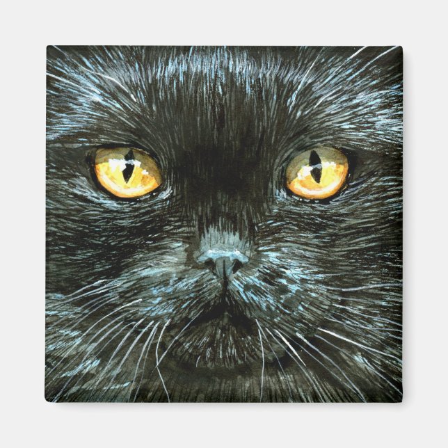 Black kitten cat face, Halloween magnet (Front)