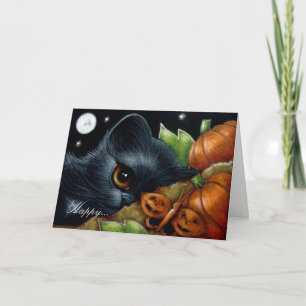 BLACK KITTEN CAT PUMPKIN BUTTERFLY HALLOWEEN Card