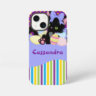 Black Kitten Easter Egg Dots and Stripes    iPhone 13 Mini Case