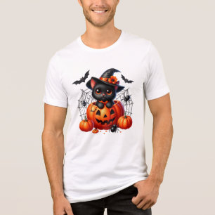 Black Kitten in a Halloween Pumpkin Tri-Blend Shirt