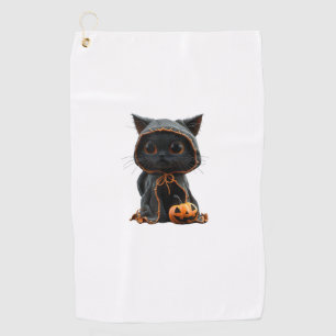 Black Kitten in Pumpkin Cape - Halloween Design  Golf Towel