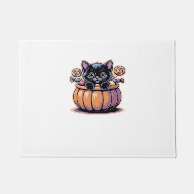 Black Kitten in Treat Bucket Classic T-Shirt Doormat (Front)