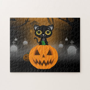 Black Kitten & Jack O Lantern Jigsaw Puzzle