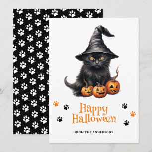 Black Kitten Jack O' Lanterns Happy Halloween Card