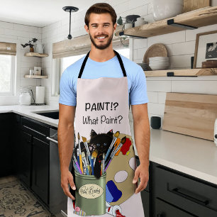 Black Kitten Paint Brush Jar Artist Cat Pink Apron