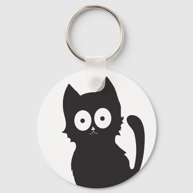 Black Kitten Silhouette on White Background Keychain (Front)