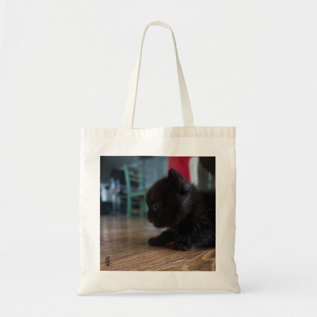 Black Kitten Up Close Tote Bag (Front)