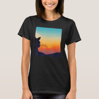 Black Kitten Watching The Colourful Sun Set Cat Su T-Shirt