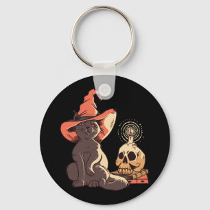 Black Kitten Witch Halloween Design Keychain