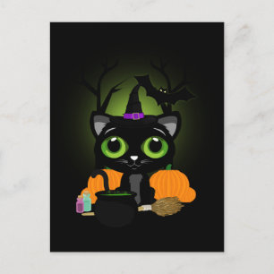 Black Kitten Witch Postcard