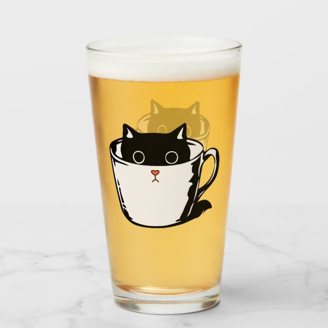 Black kitten with red nose hiding in a cup (Front Filled)