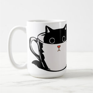 Black kitten with red nose hiding in a cup