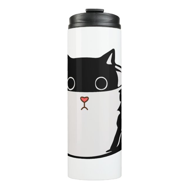 Black kitten with red nose hiding in a cup (Front)