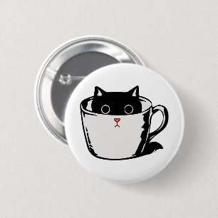 Black kitten with red nose hiding in a cup 2 inch round button