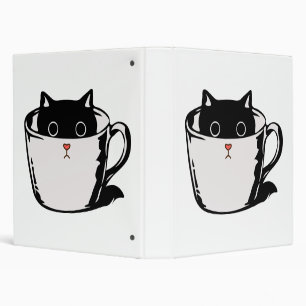 Black kitten with red nose hiding in a cup binder