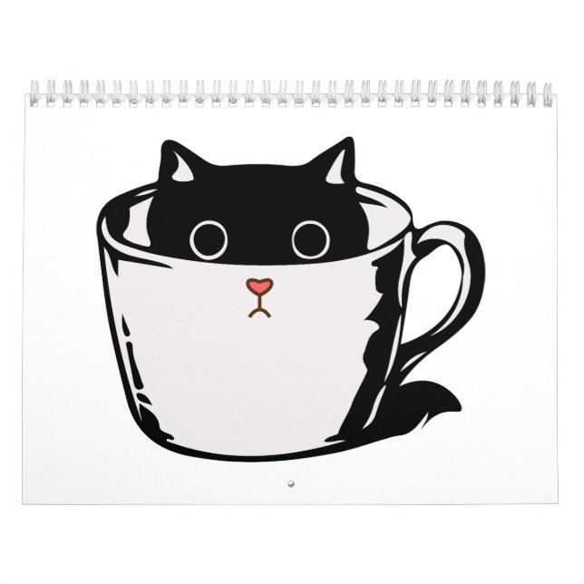 Black kitten with red nose hiding in a cup calendar (Cover)