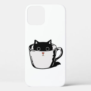 Black kitten with red nose hiding in a cup iPhone 12 case
