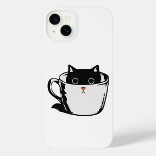 Black kitten with red nose hiding in a cup iPhone 14 plus case