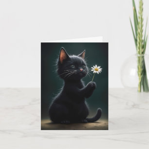 Black Kitten With White Daisy Note Card