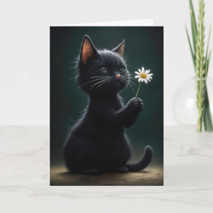 Black Kitten With White Daisy Thinking of You Card