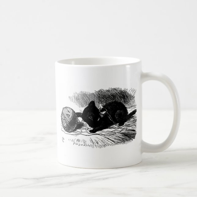 Black Kitten with Yarn Artwork Coffee Mug (Right)