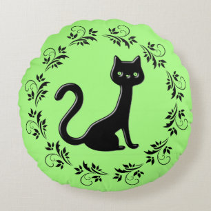 Black Kittens Cartoon 3 Round Pillow